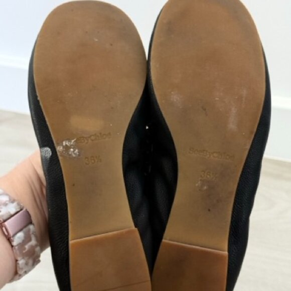 See by Chloe Black Leather Jane Scallop Ballet Flats Size 36.5 (US Womens 6) - Picture 3 of 3